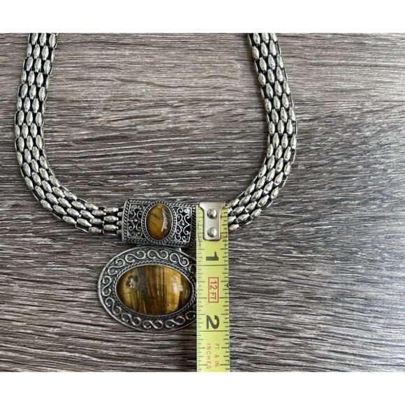 Vintage Tiger's Eye Silver Tone Women’s Necklace Chain 2 Pendants Elegant Sz 22” - Picture 13 of 14